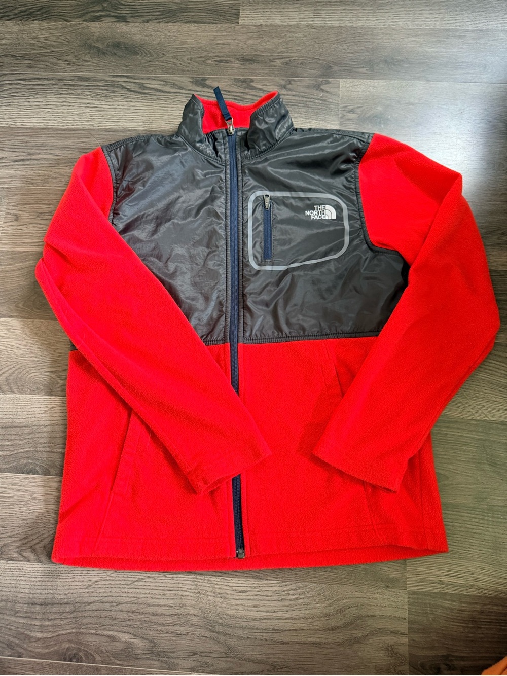 The North Face Red Fleece Jacket with Black Chest Panel